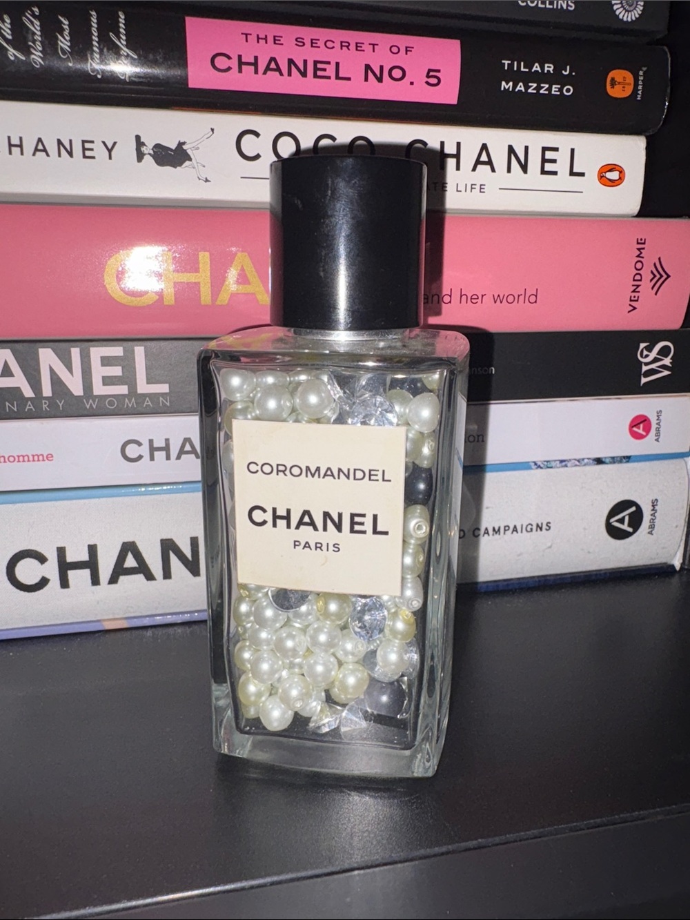 CHANEL Coromandel Decorative Bottle – White & Black Pearls